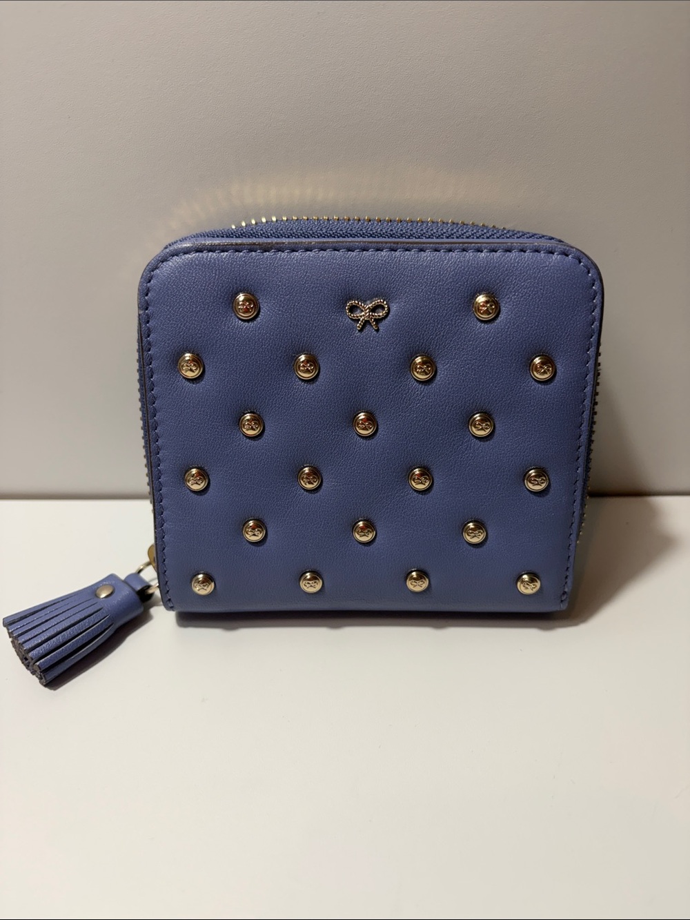 Anya Hindmarch Lavender Studded Zip Wallet with Tassel